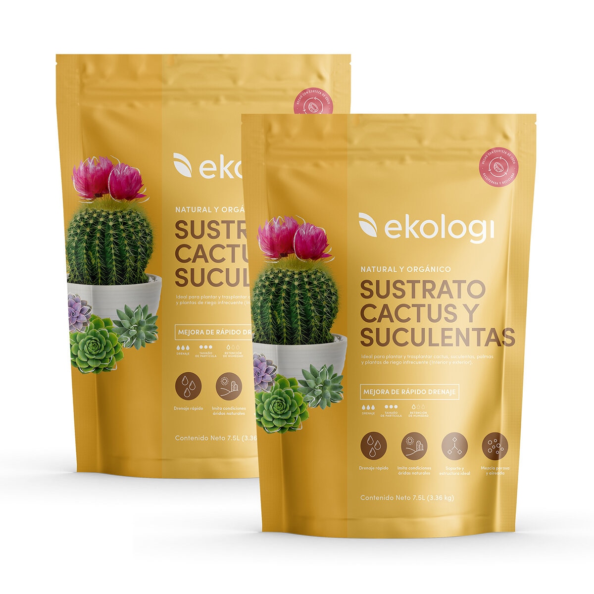 Ekologi, Sustrato para Cactus y Suculentas 2 piezas de 3.36kg
