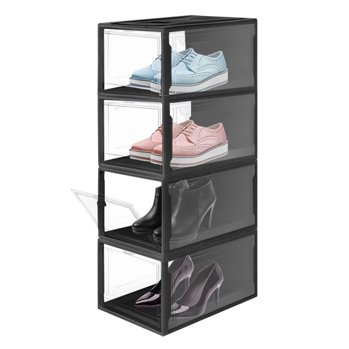 AG Box, Set de 4 Cajas de Zapatos Apilables Premium, Negro
