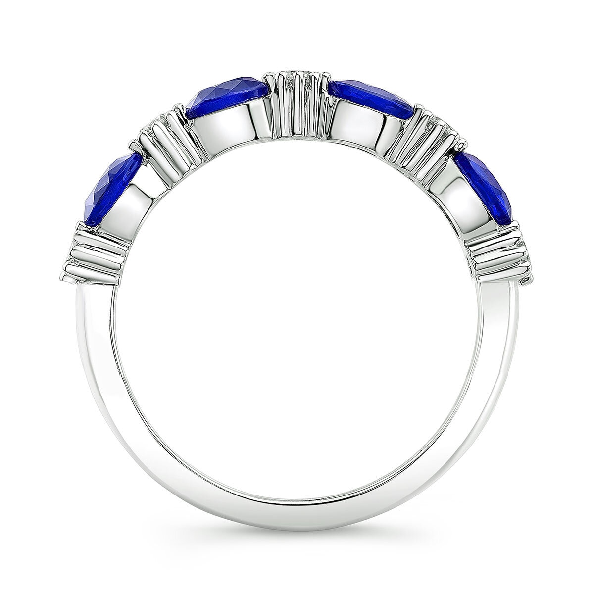 Anillo de Zafiro Azul y Diamantes 0.25ctw, Oro Blanco de 14K