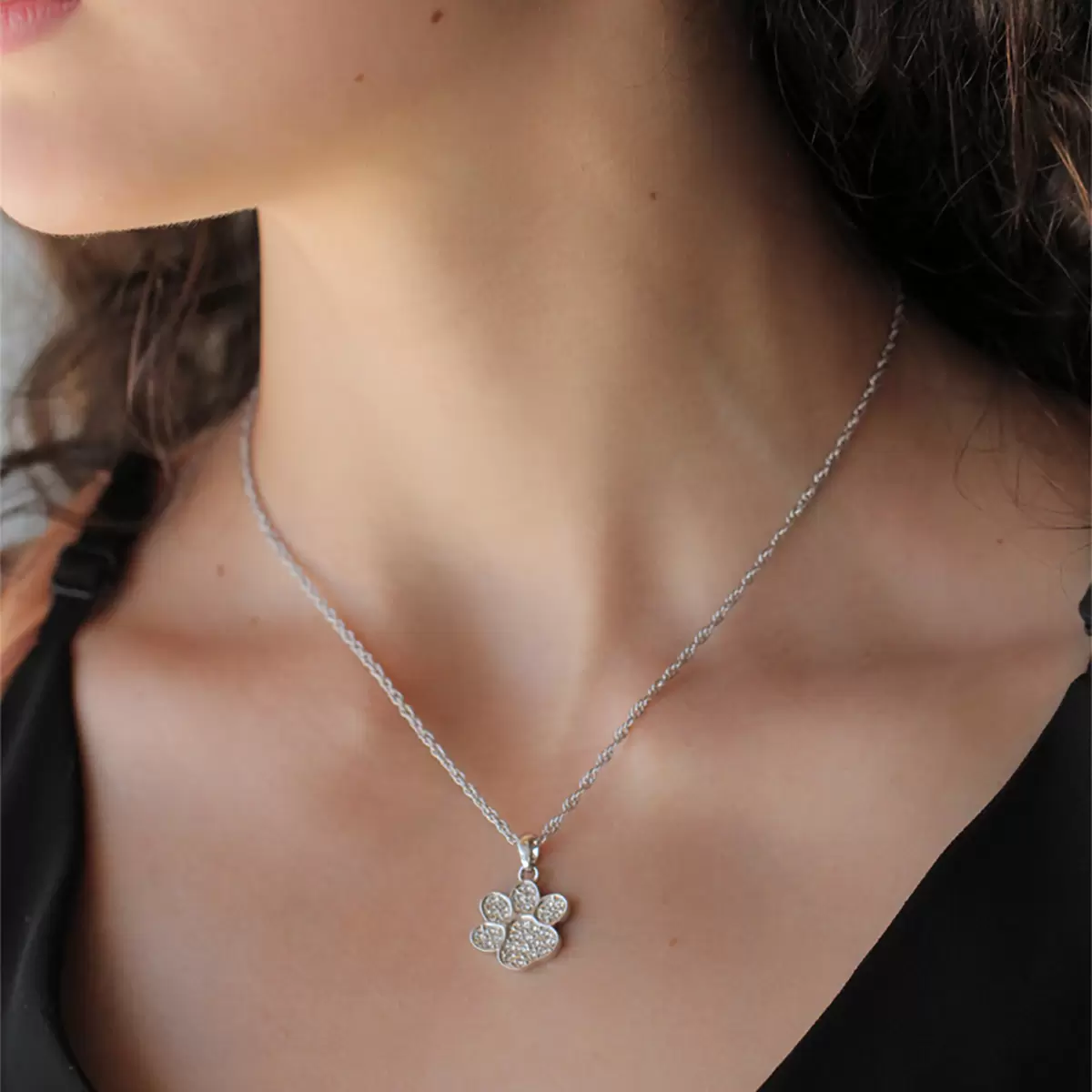 Mayfer, Juego de Aretes y Collar con Dije, en Forma de Huellas, con Cristal Austríaco