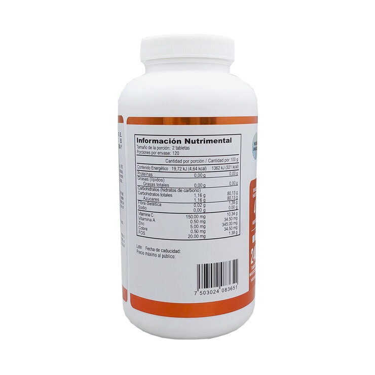 JustCetrux Vitamina C, Fibra Soluble, Zinc y Cobre Frasco con 240 Tabletas