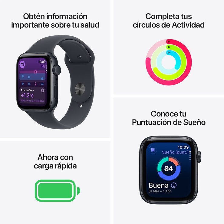 Apple Watch SE 3 (GPS) 40mm Aluminio Medianoche + Correa Deportiva Medianoche - Talla S/M