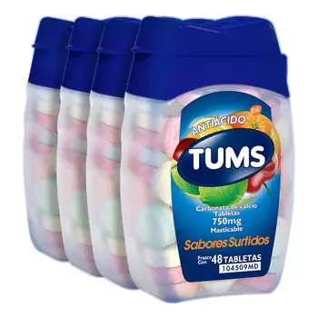 Tums Carbonato de Calcio 750mg Tabletas Masticables 4 pzas de 48