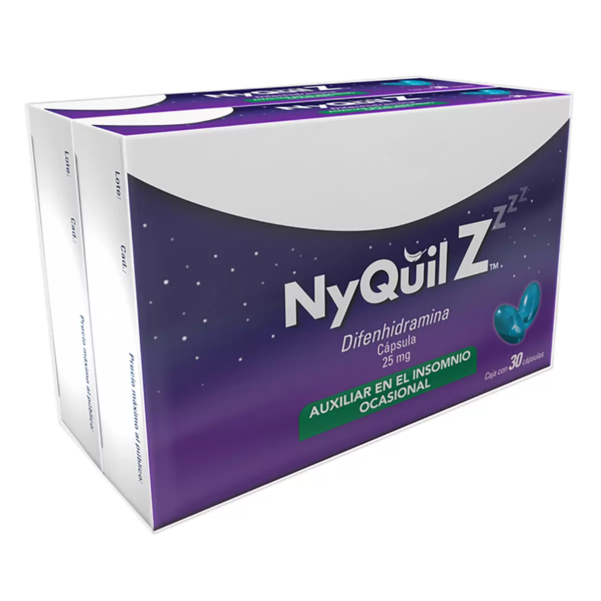 NyQuil Z Difenhidramina 25mg 2 Cajas con 30 Cápsulas c/u