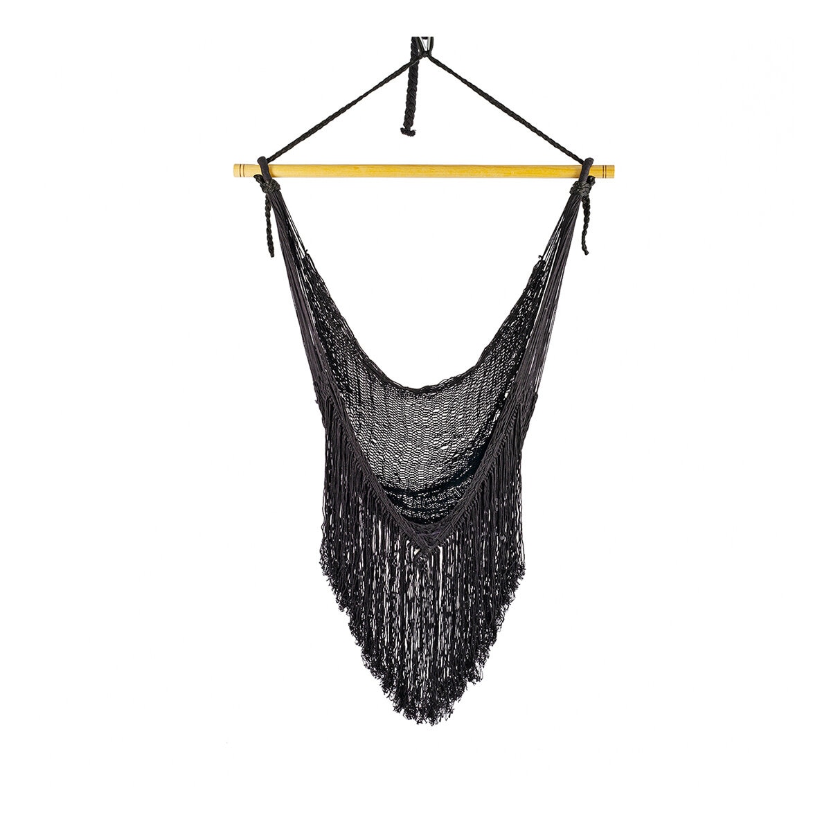 Arte Mayab, Hamaca Estilo Columpio Tejido, de Algodón, Color Negro, para una Persona