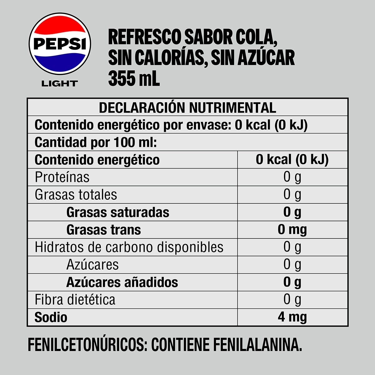Pepsi Light 24 pzas de 355 ml