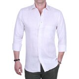 Emporio Colombo, Camisa de Lino para Caballero Corte Regular/Slim en Varias Tallas, Color Hueso