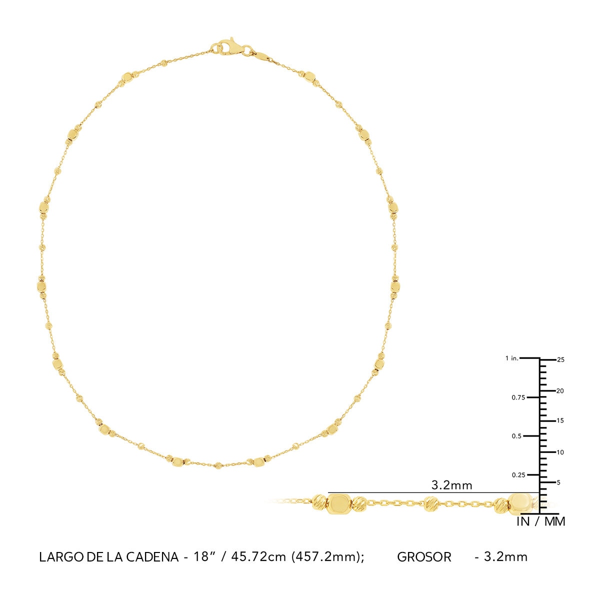 Collar con Cuentas Multiples, Oro Amarillo de 14K