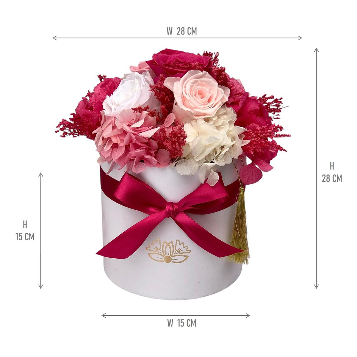 Mina'an Flor Eterna, Bouquet Mix Frambuesa, Caja Blanca
