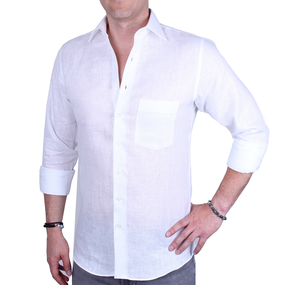 Emporio Colombo, Camisa de Lino para Caballero Corte Slim/Regular en Varias Tallas, Color Blanco