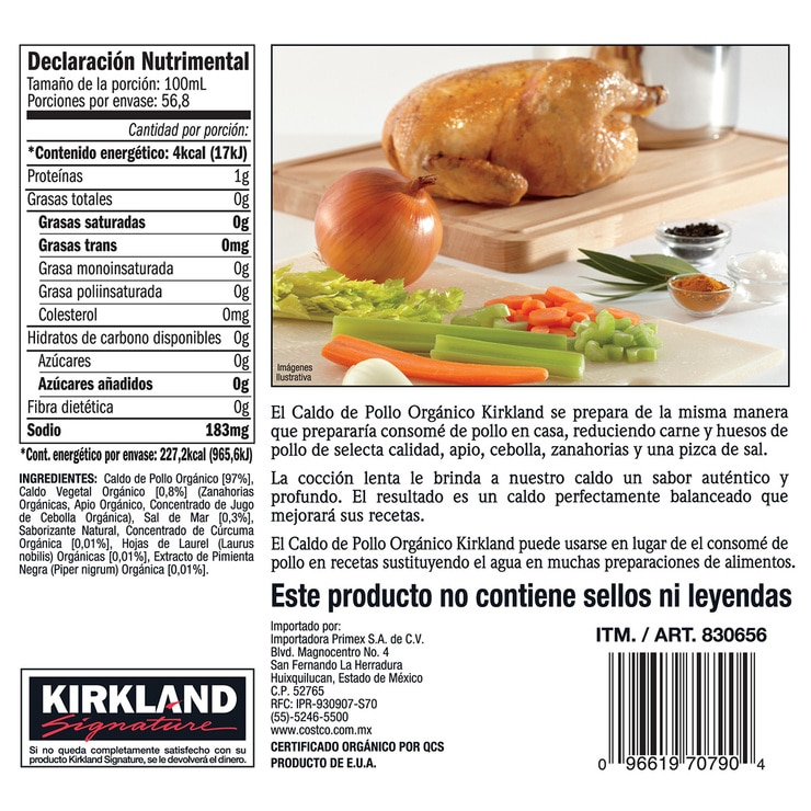Kirkland Signature Caldo de Pollo Orgánico 6 pzas de 946 ml