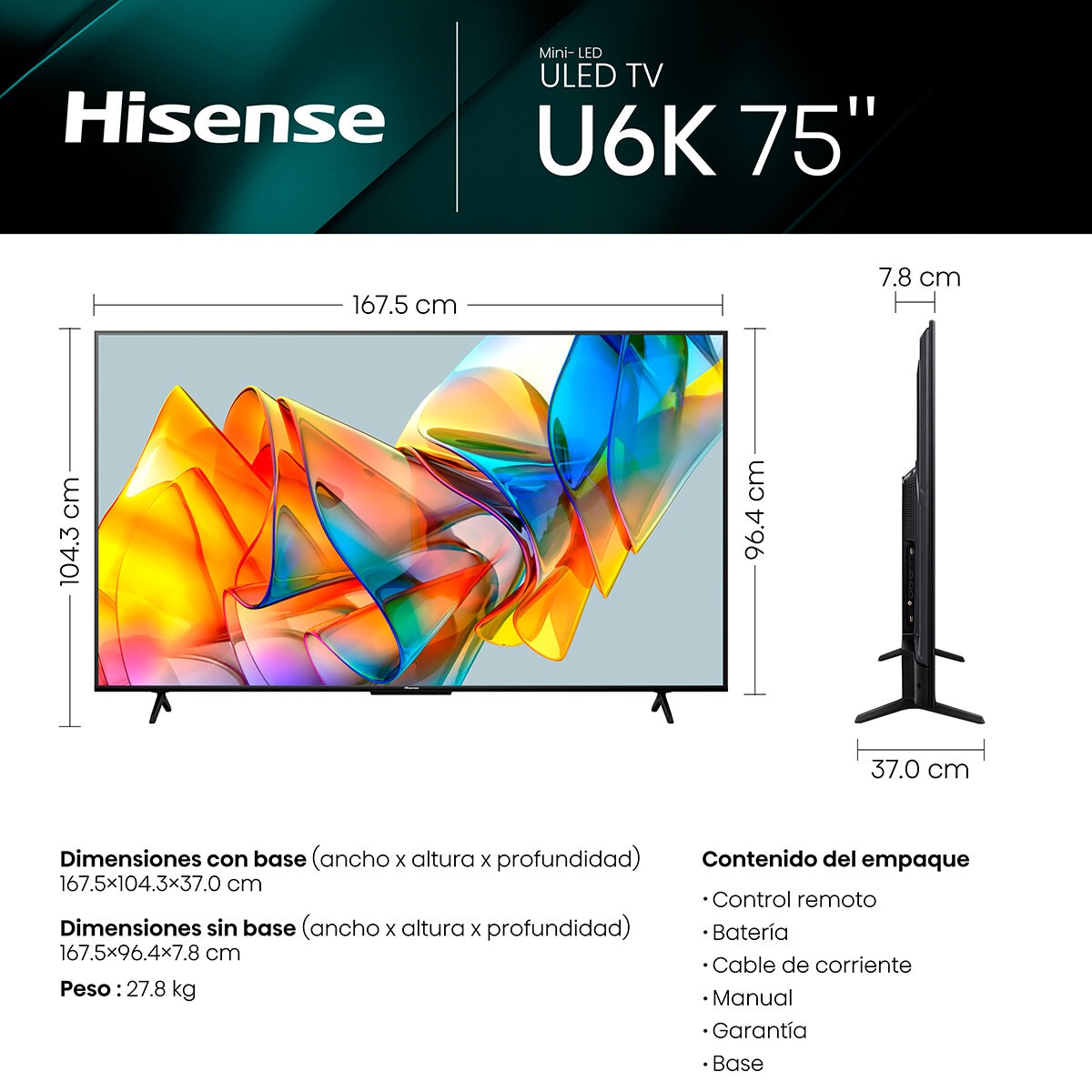 Hisense Pantalla 75" Mini-LED 4K UHD Google TV