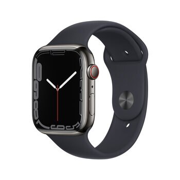 Apple Watch S7 (GPS+Celular) Caja de acero inoxidable en grafito de 45mm con correa deportiva color medianoche