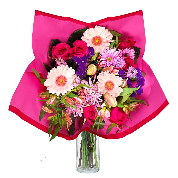Bouquet mixto de 24 tallos en tonos rosas Bouquet mixto de 24 tallos en tonos rosas