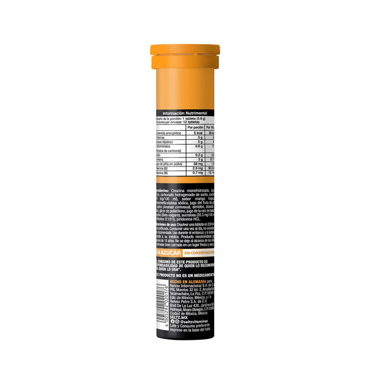 Seltz Creatina Monohidratada 6 Tubos de 12 Tabletas Efervescentes c/u Sabor Mango y Berry Seltz Creatina Monohidratada 6 Tubos de 12 Tabletas Efervescentes c/u Sabor Mango y Berry