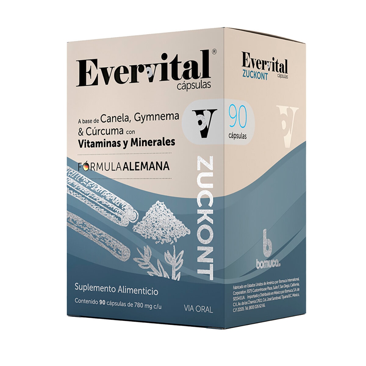 Evervital Zuckont a Base de Canela Gymnema Vitaminas y Minerales 90 Cápsulas