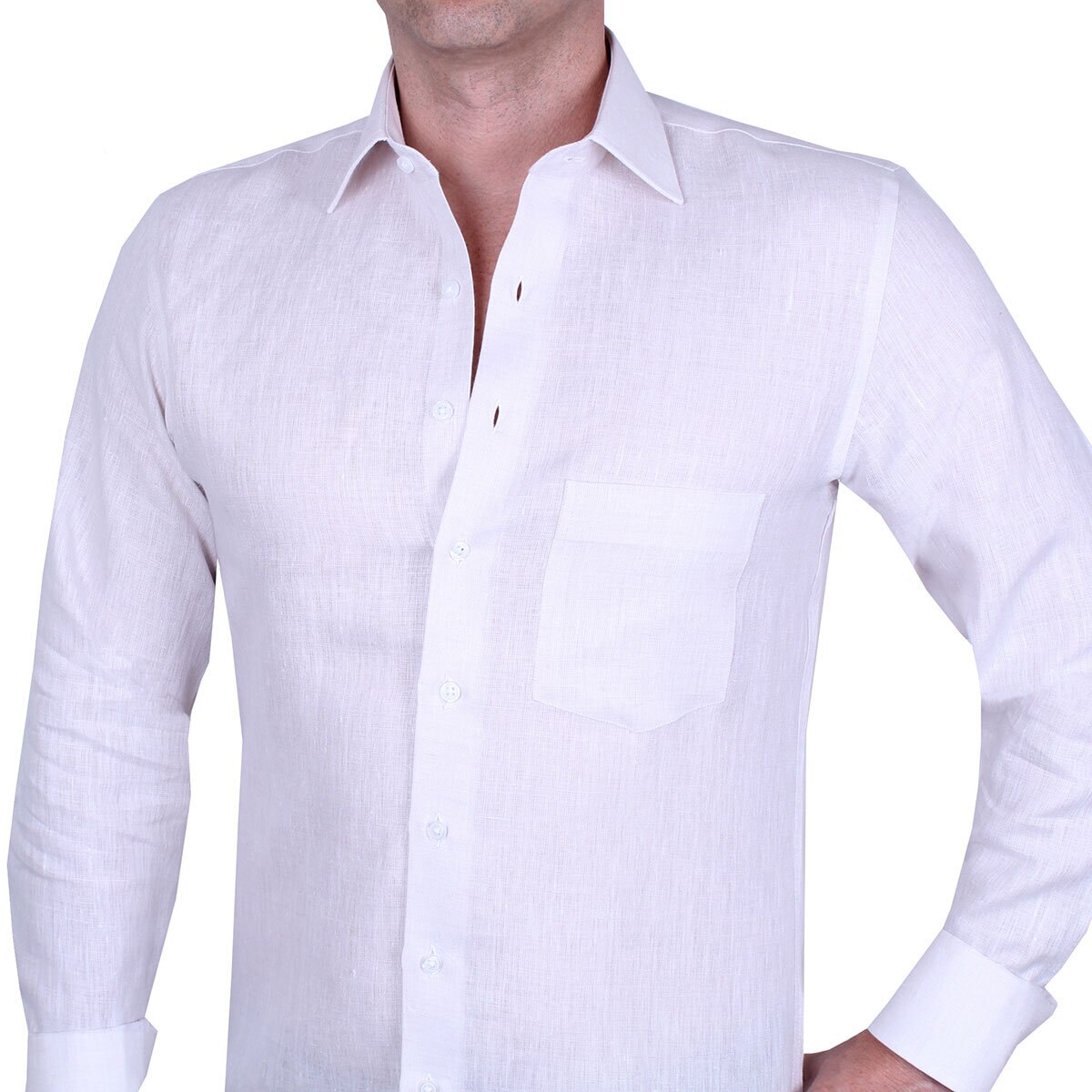 Emporio Colombo, Camisa de Lino para Caballero Corte Regular/Slim en Varias Tallas, Color Hueso