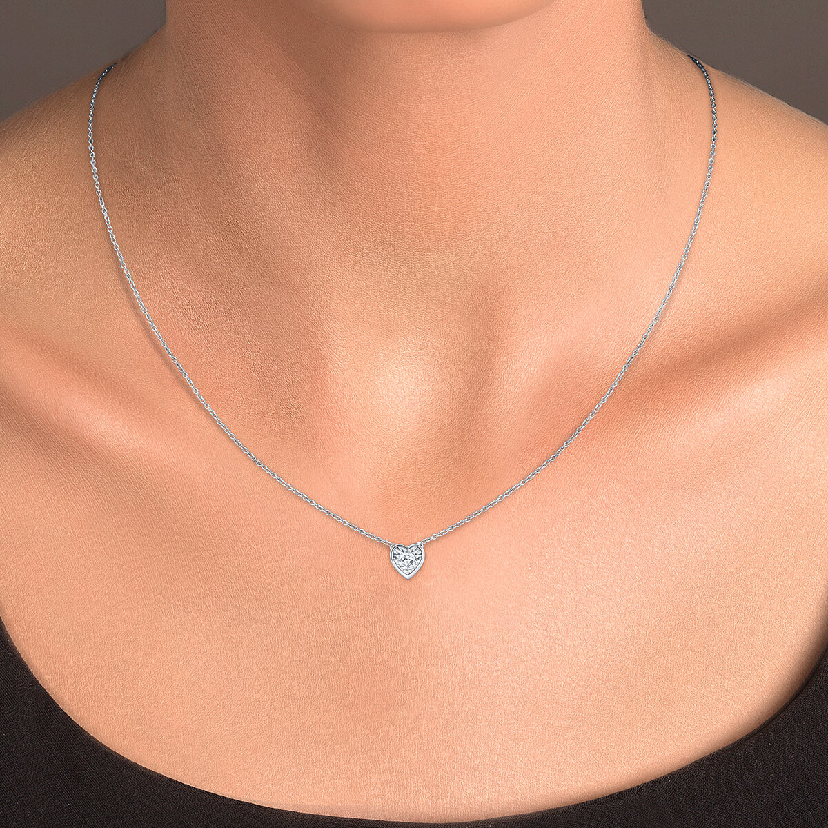 Collar de Diamantes 0.14 CTW, con Dije de Corazón , Oro 14K