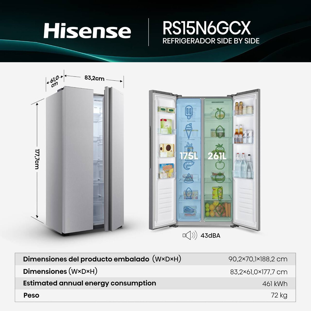 Hisense Refrigerador 15' Side By Side