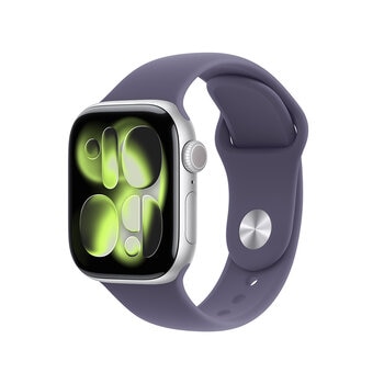 Apple Watch Series 11 (GPS + Celular) 42mm Aluminio Plata + Correa Deportiva Morado Niebla + Talla S/M