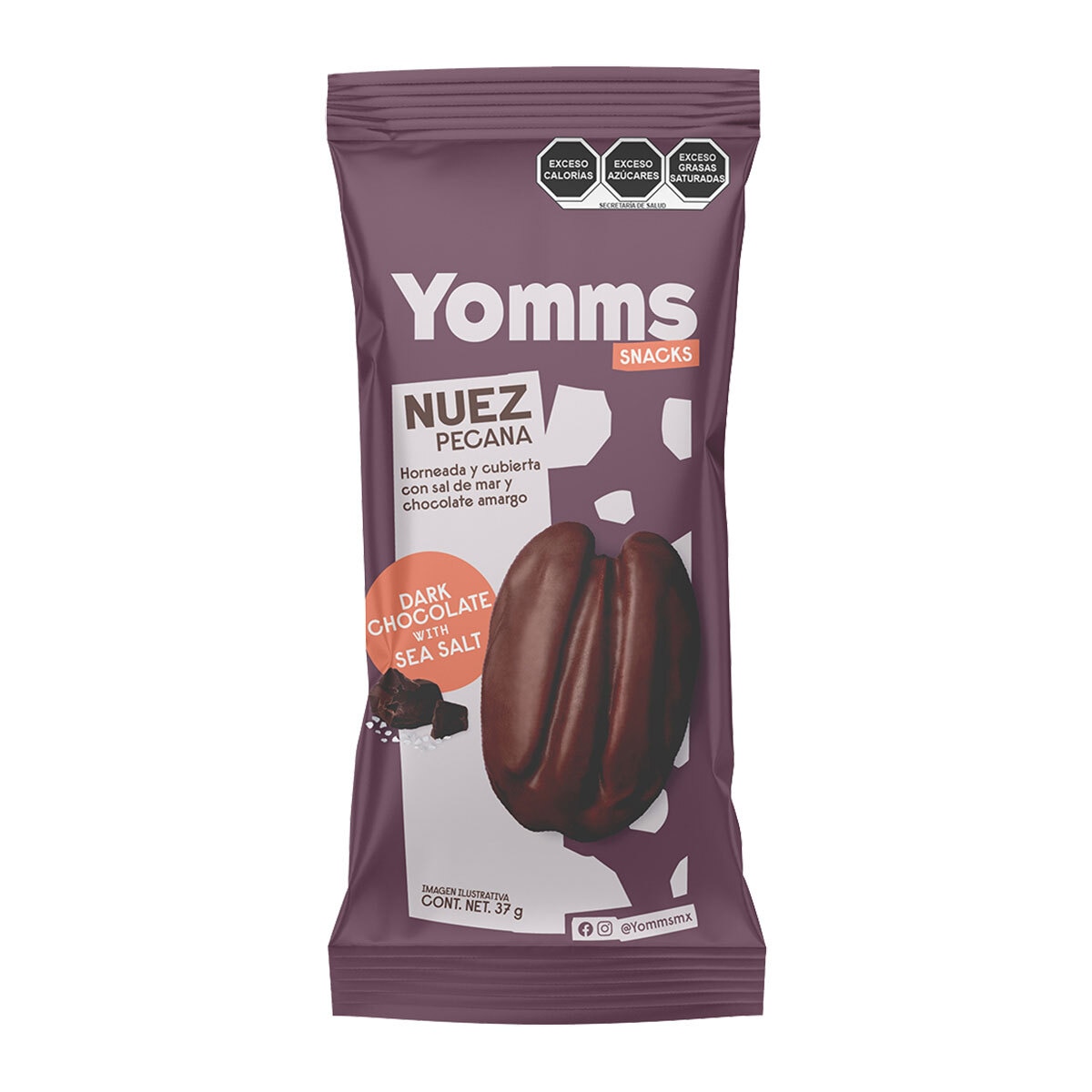 Yomms Snacks de Nuez Pecana con Chocolate 16 pzas de 37 g