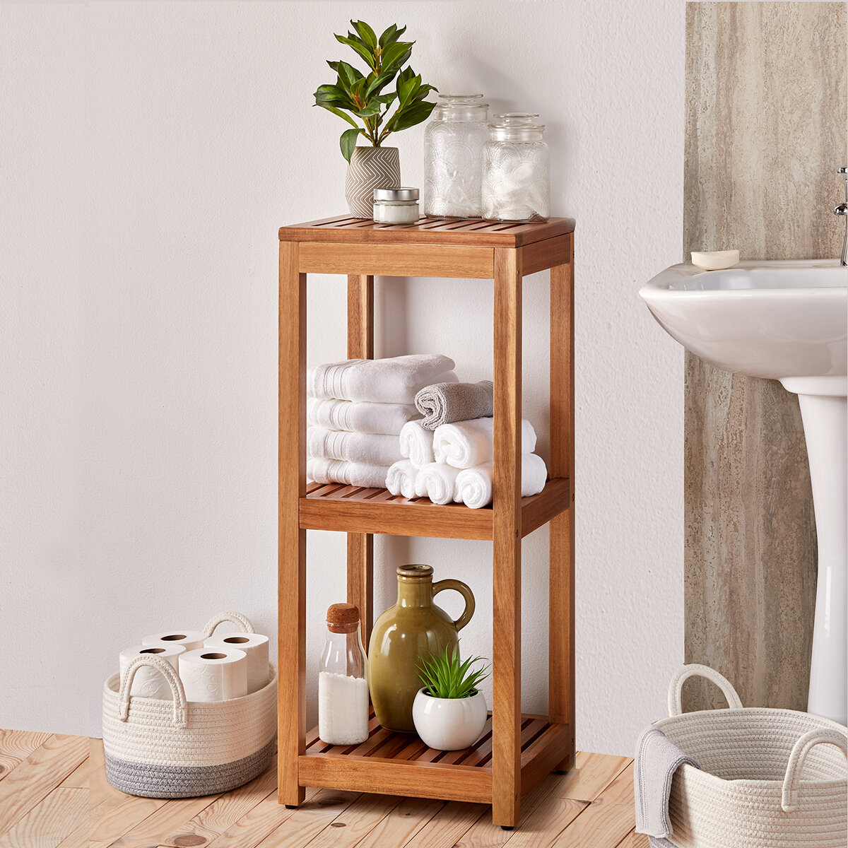 Mesa Inspired Living, Torre de Madera de Acacia para Almacenamiento