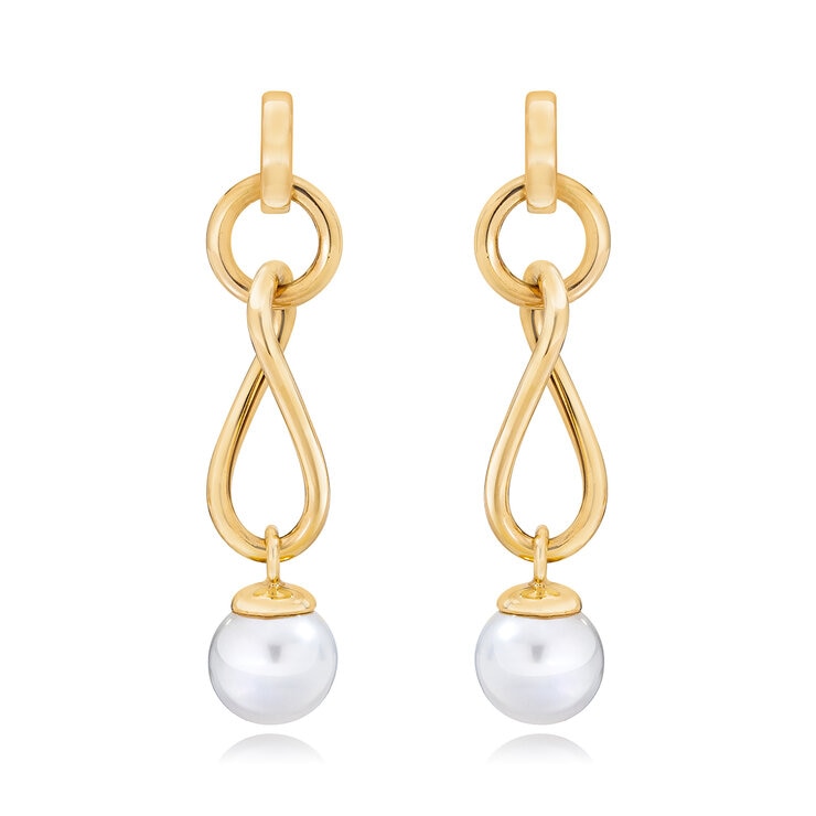 Aretes retorcidos de Perlas, Oro Amarillo de 14K