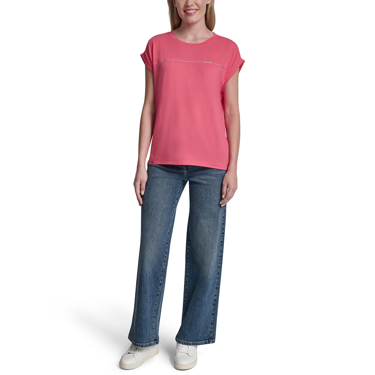 DKNY Playera para Dama Rosa Grande
