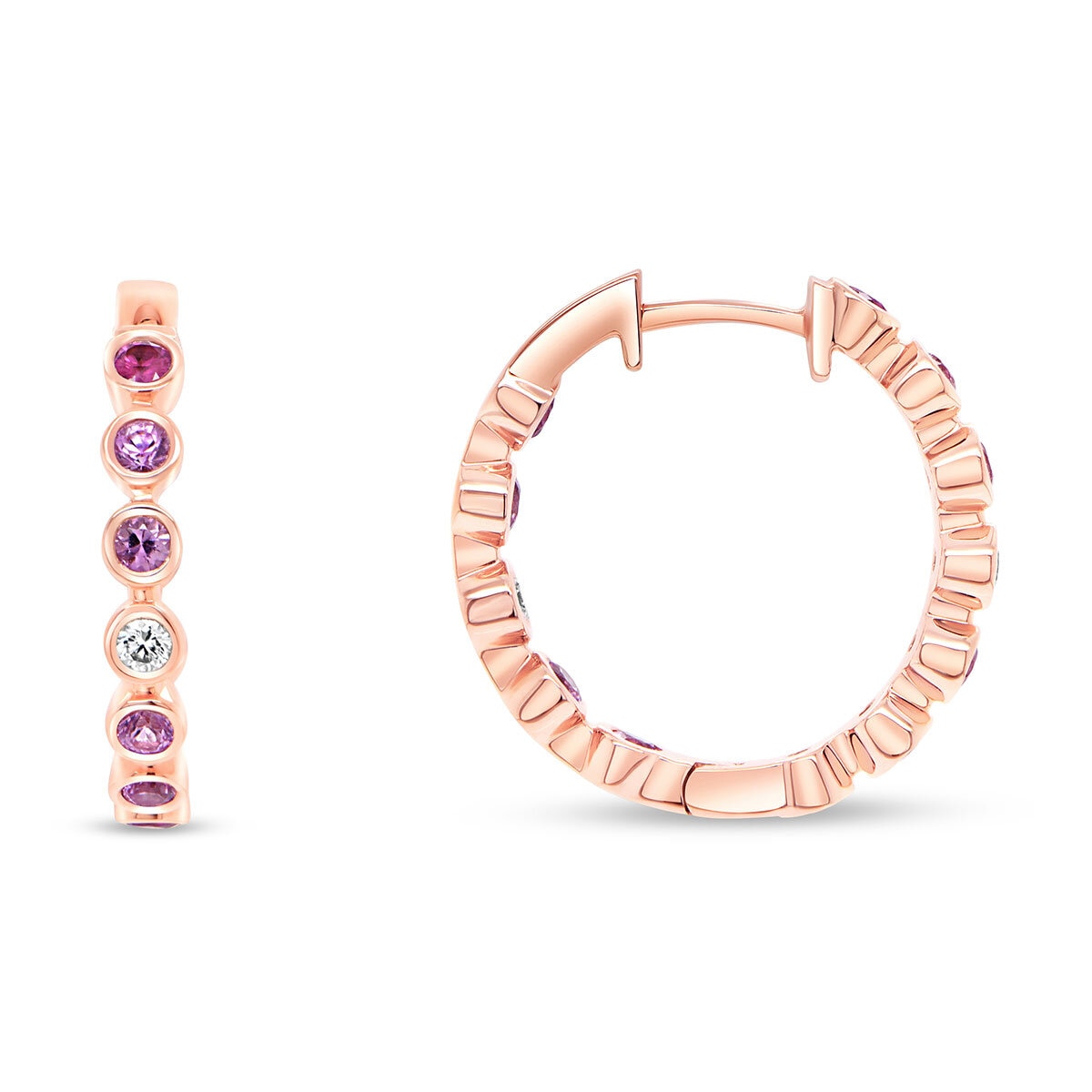 Aretes de Zafiro Rosa y Diamantes 0.08ctw, Oro Rosa de 14K