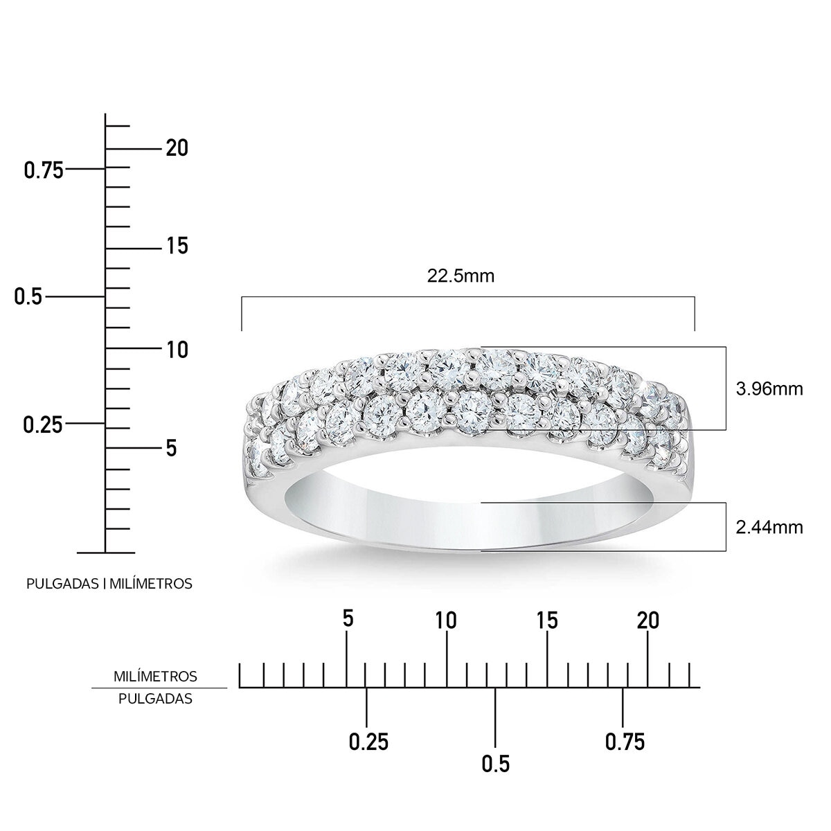 Anillo, Diamantes 0.70ctw, Doble Fila, Oro Blanco 14K