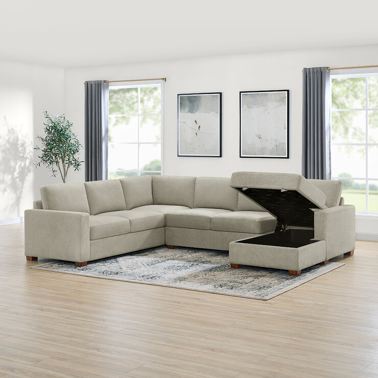 Thomasville, Glenn, Seccional de Tela de 3 Piezas con Chaise con Almacenamiento Thomasville, Glenn, Seccional de Tela de 3 Piezas con Chaise con Almacenamiento