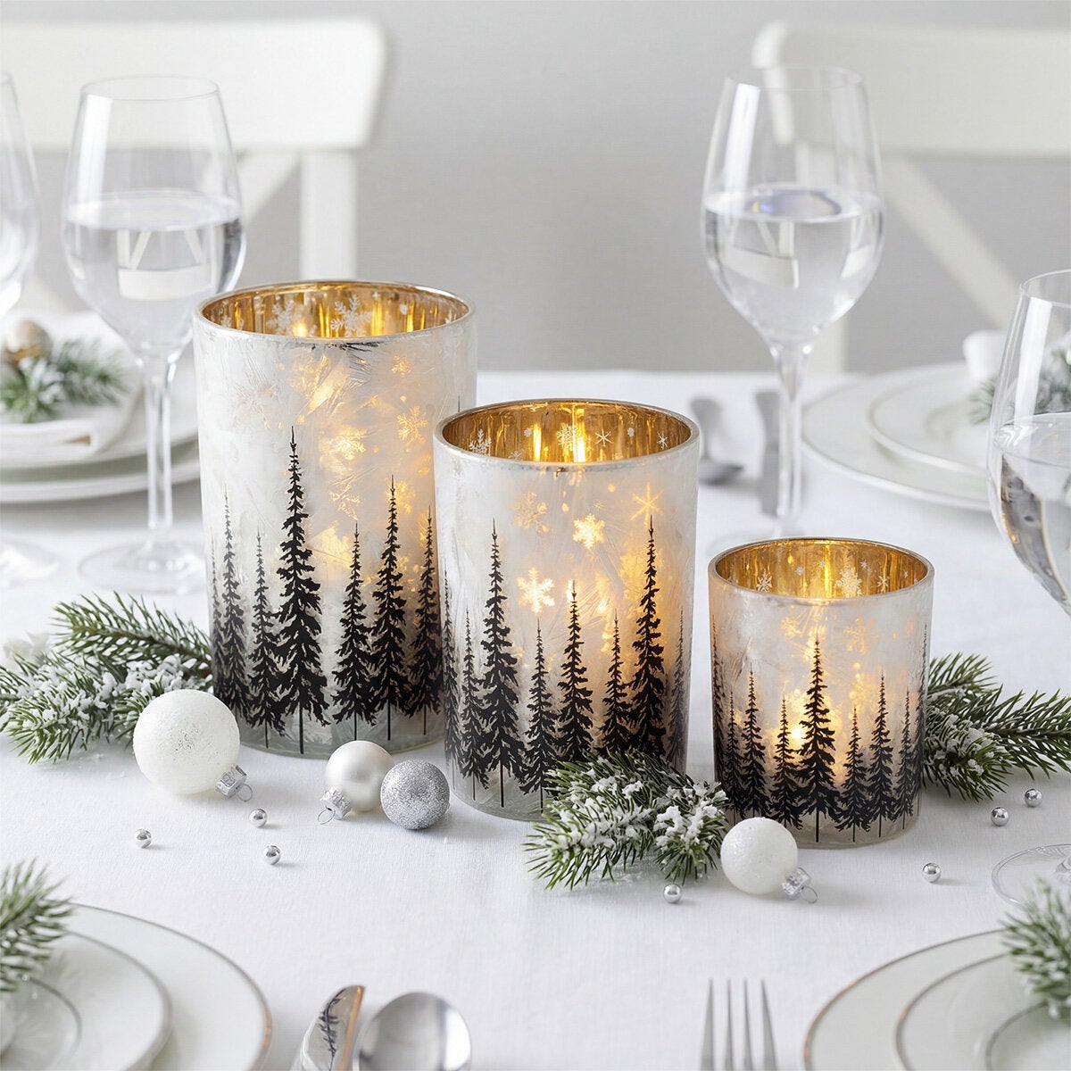 Portavelas de Cristal con Luz LED, Juego de 3 Piezas. Portavelas de Cristal con Luz LED, Juego de 3 Piezas.