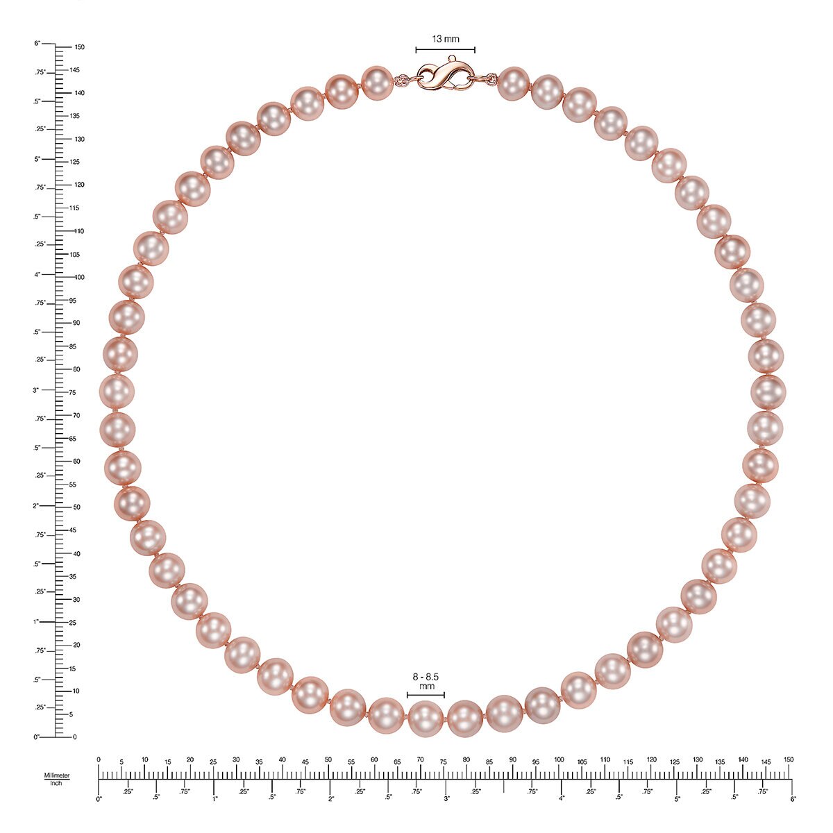 Collar de Perlas Cultivadas, 8.0-8.5mm, Oro Rosa de 14K