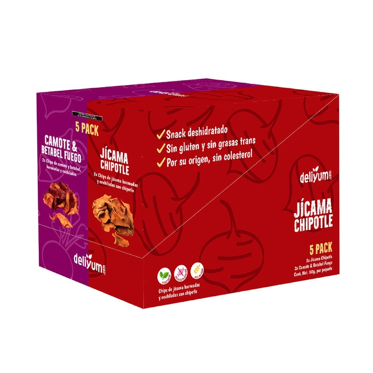 Deliyum.com Mix de Vegetales Deshidratados Jícama Chipotle y Camote & Betabel Fuego 5 pzas de 60g