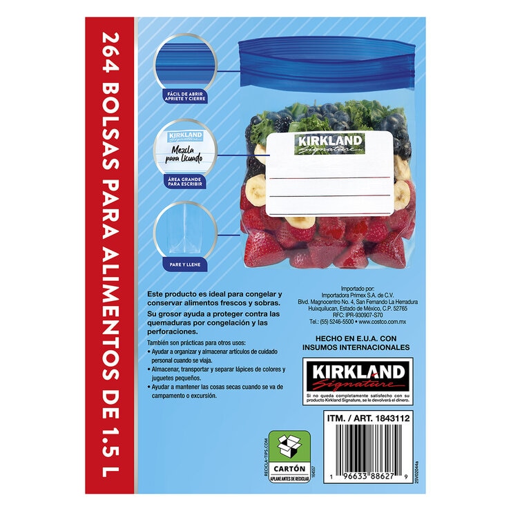 Kirkland Signature Bolsas para Congelar 264 pzas de 1.5 l