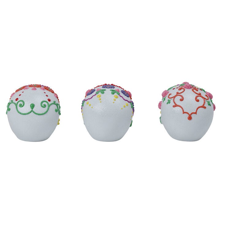 Figuras de Calaveritas de Azúcar con Luces LED, Juego de 3 Pzas. Figuras de Calaveritas de Azúcar con Luces LED, Juego de 3 Pzas.