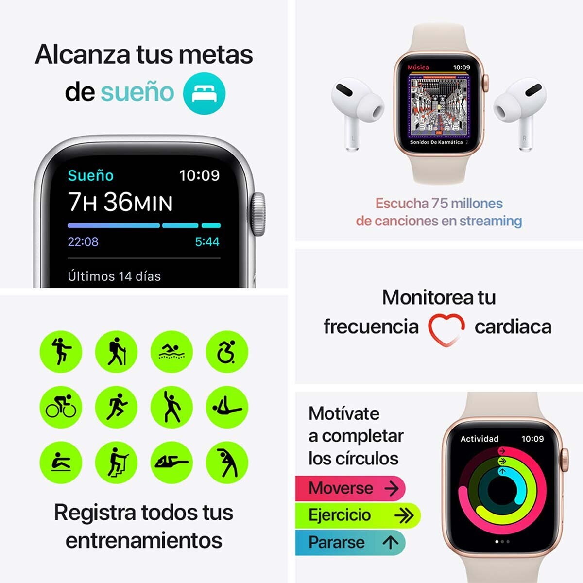Apple Watch SE (GPS) Caja de aluminio plata 40mm con correa deport
