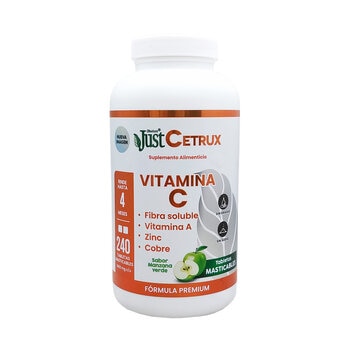 JustCetrux Vitamina C, Fibra Soluble, Zinc y Cobre Frasco con 240 Tabletas