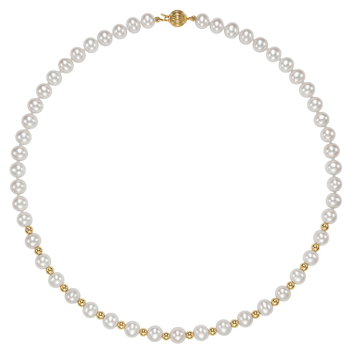 Collar de Perlas Cultivadas, 7-7.5mm, Oro Amarillo de 14K