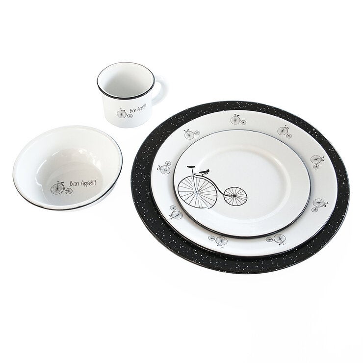 Baro Industrial, Vajilla Velo, Blanco/Negro, con Diseño, 24 piezas