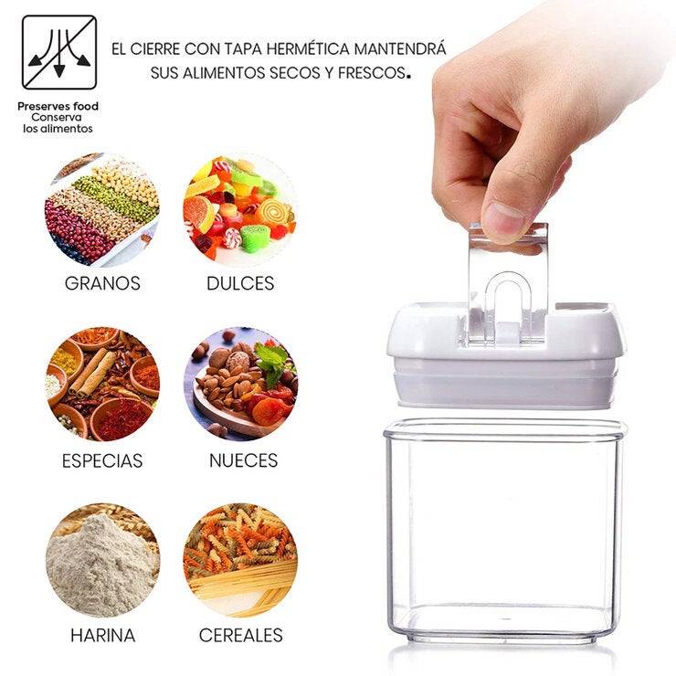 AG, Set de 7 contenedores para cocina con tapa hermética, Tapa Color Negro AG, Set de 7 contenedores para cocina con tapa hermética, Tapa Color Negro