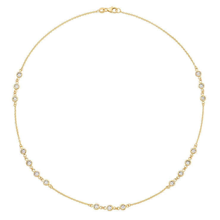 Collar de Estaciones Redondas, Oro Dos Tonos 14K