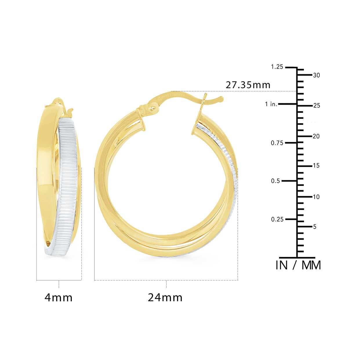 Aretes, Arracadas Doble Fila, Oro Dos Tonos 14K