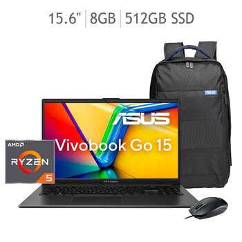 ASUS Vivobook Go Laptop 15.6" Full HD AMD Ryzen 5 8GB 512GB SSD + Mouse + Mochila