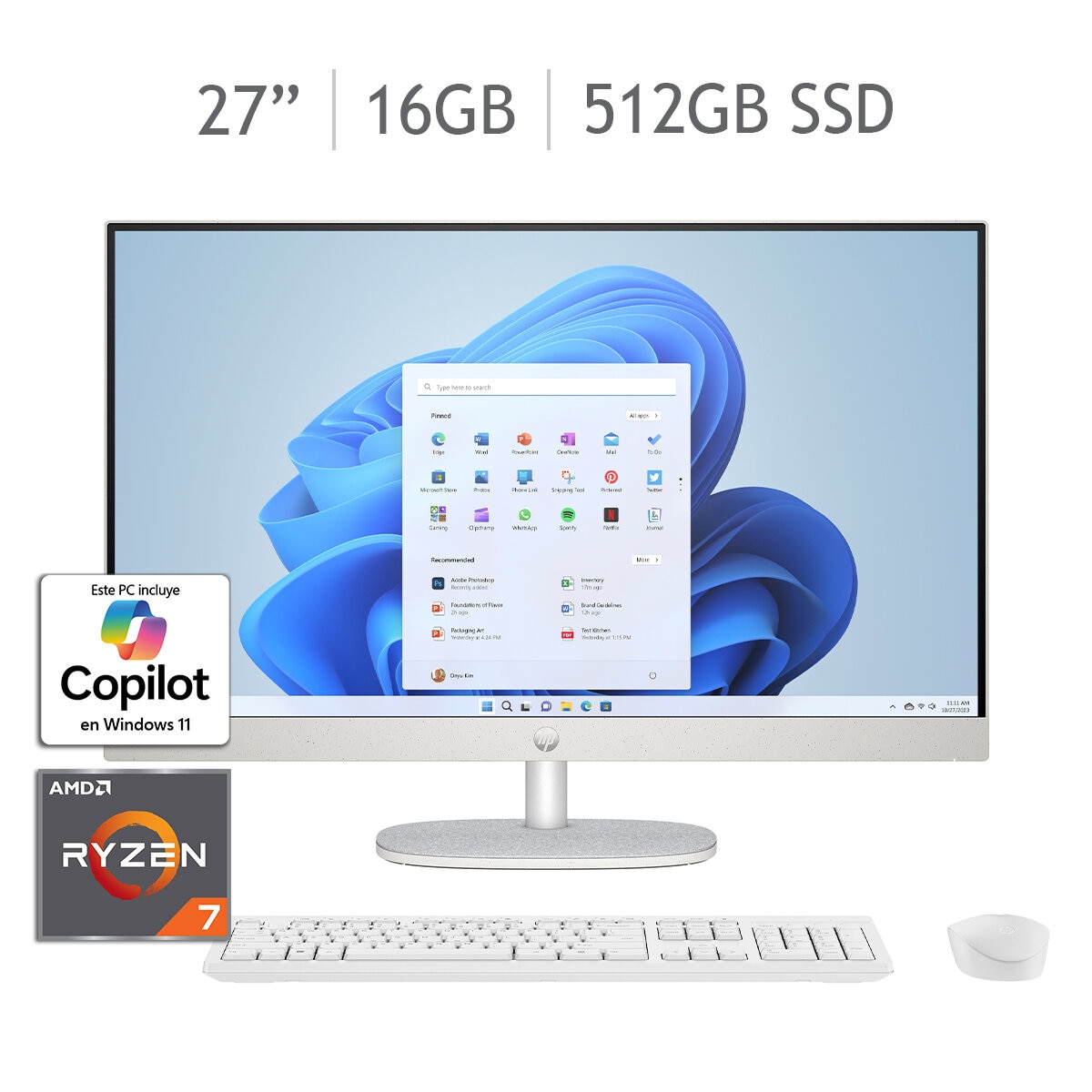 HP All-In-One 27-cr0011la Desktop 27'' Full HD Ryzen 7 16GB 512GB SSD