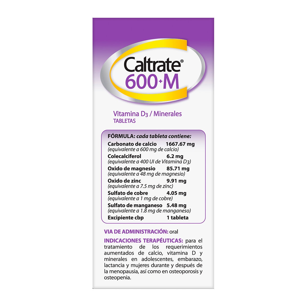 Caltrate  600+M Vitamina D3 + Minerales 2 de 60 Tabletas