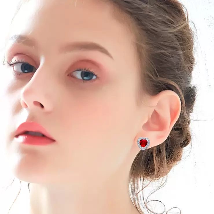 Mayfer, Juego de Aretes y Dije en Forma de Corazón, Color Rojo