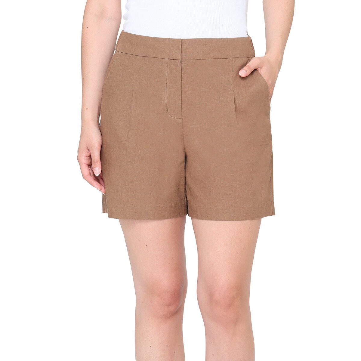 Nicole Miller Original Shorts Tipo Lino para Dama Café Grande
