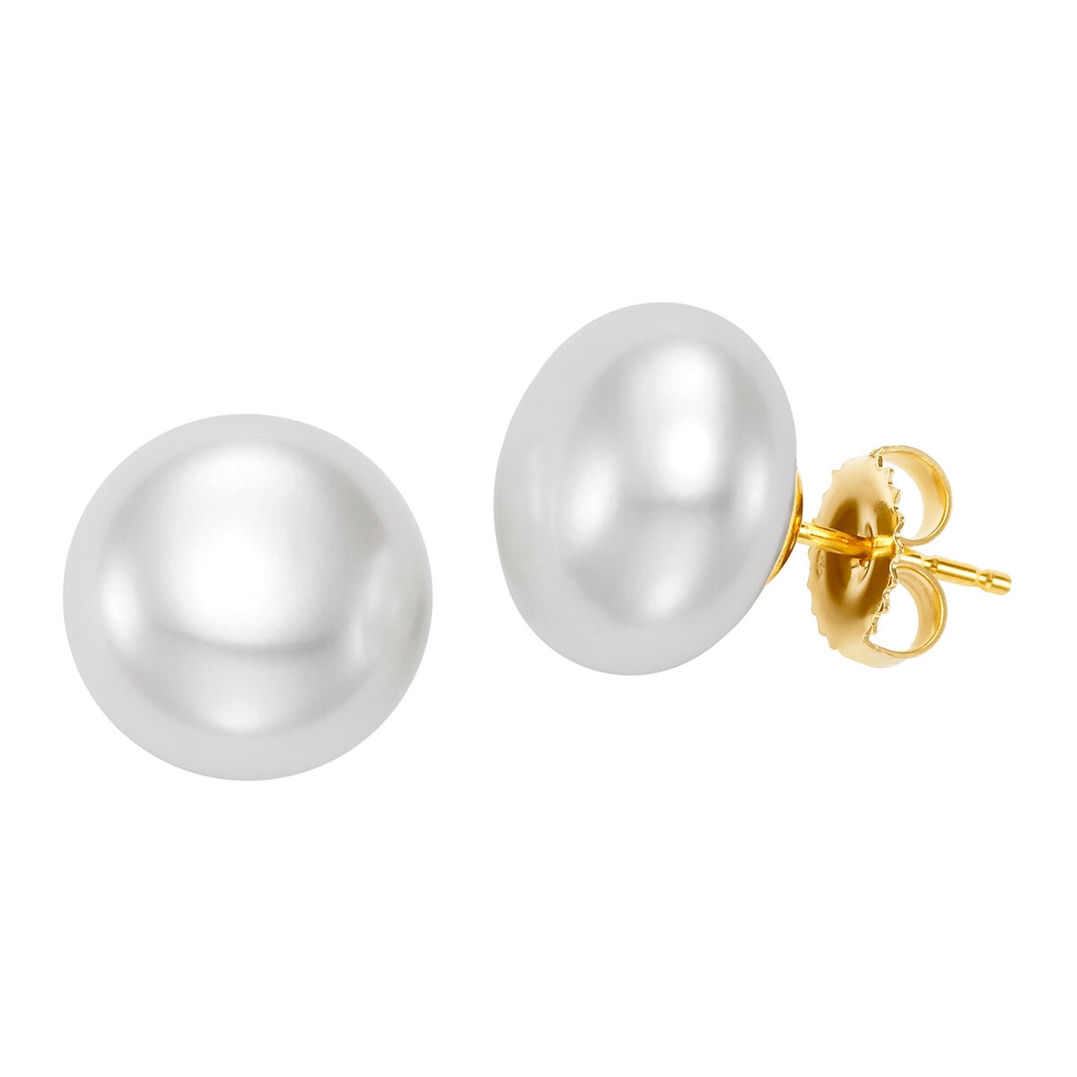 Aretes de Perlas Cultivadas, 12-13mm, Oro Amarillo de 14K