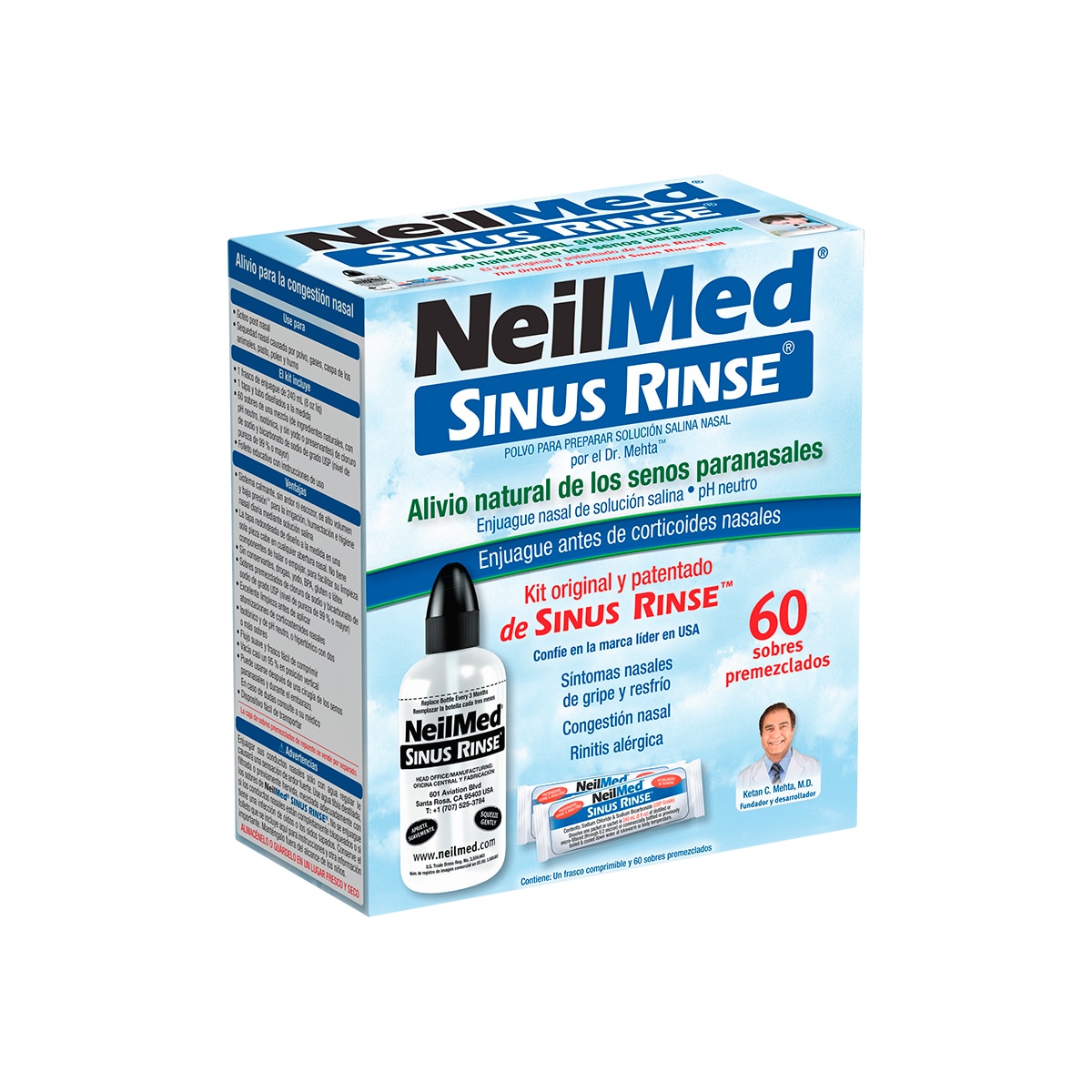 NeilMed - Gel de ducha nasal que ayuda a aliviar resfriados - alergias con  60 raciones de sal de lavado nasal., congestión nasal - NeilMed Pharma GmbH